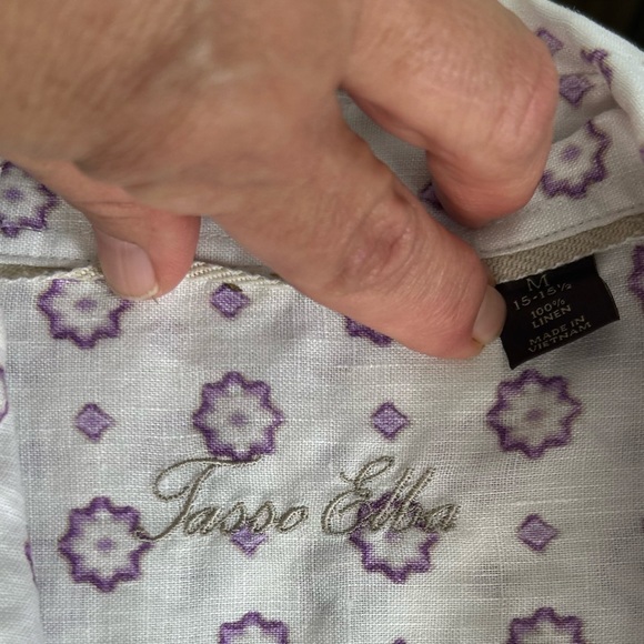 Tasso Elba Mens SZ M 100% Linen White Floral Button Short Sleeve Shirt Vacation - Picture 2 of 11